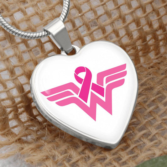 Personalized Wonder Warrior Heart Breast Cancer Pendant